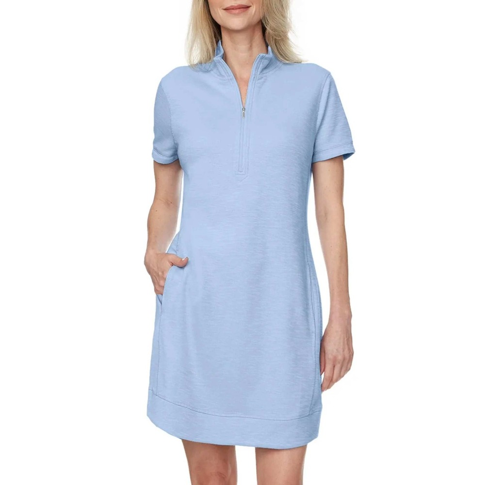 Legendary Outfitters Womens Blue Quarter Zip Short Sleeve Pocket Shift Dress S